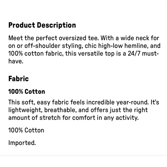 NWOT Oversized Fabletics Tee - Picture 3 of 4